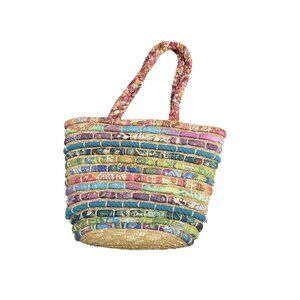 Cappelli Straworld Colorful Beach Tote Straw w/ Multicolor Fabric Boho Festival